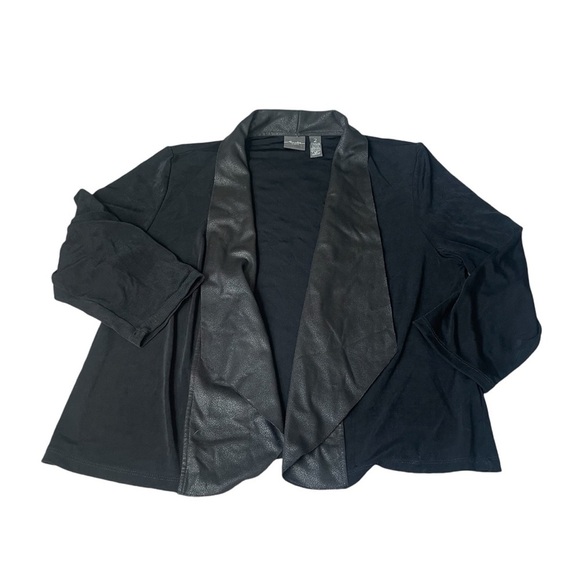 Black Chico's Travelers Waterfall Cardigan with faux leather lapels - Picture 3 of 5